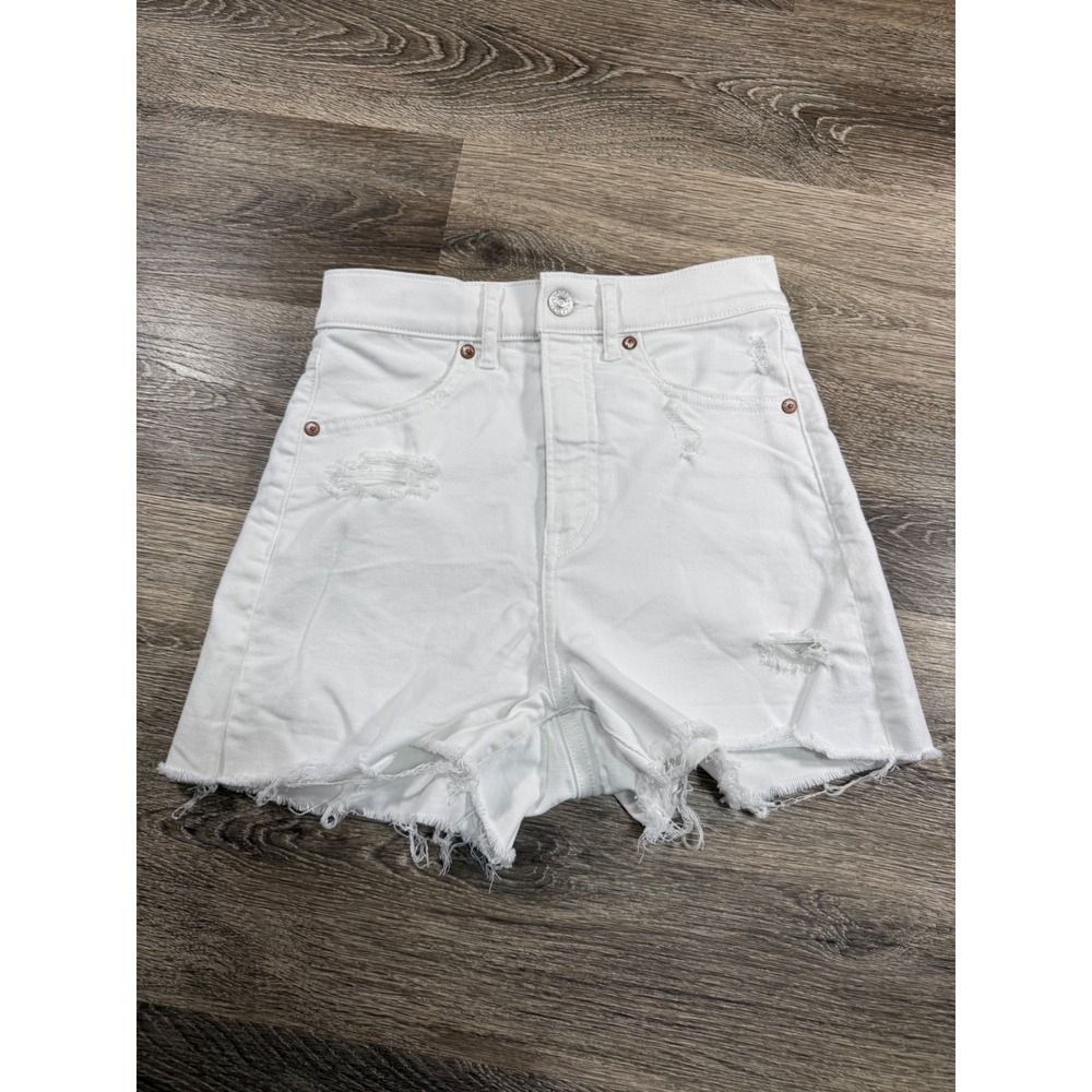 Express‎ White Distressed Mom Shorts Super High Rise Raw Hem Size 00 Festival